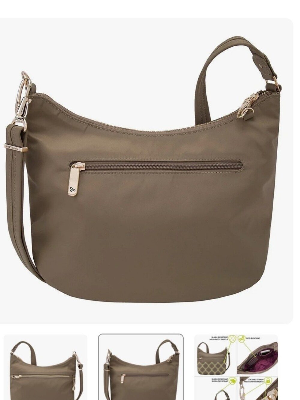 Travelon Anti-Theft Tailored Hobo Color Sable Like New